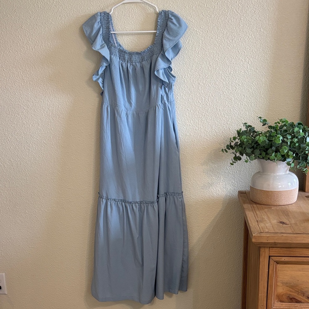 Blue Ruffled Midi Dress